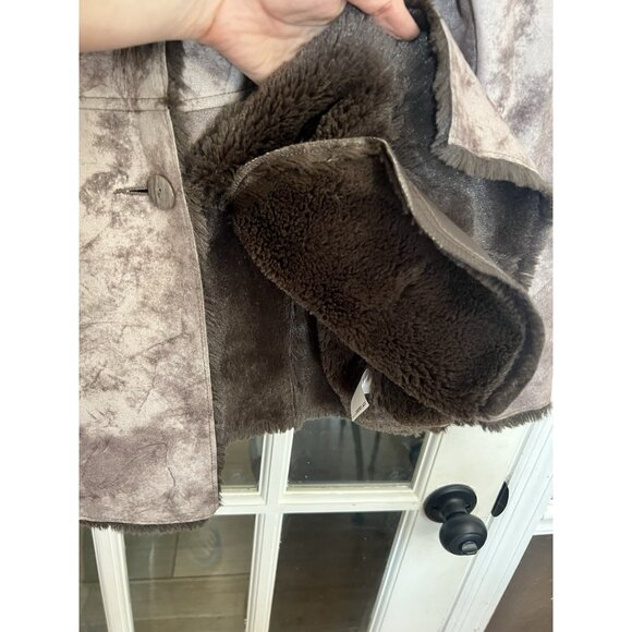 Vintage 1990's Allen B Large Faux Suede Penny Lane Jacket Coat Faux Fur Trim Y2K - Picture 7 of 7